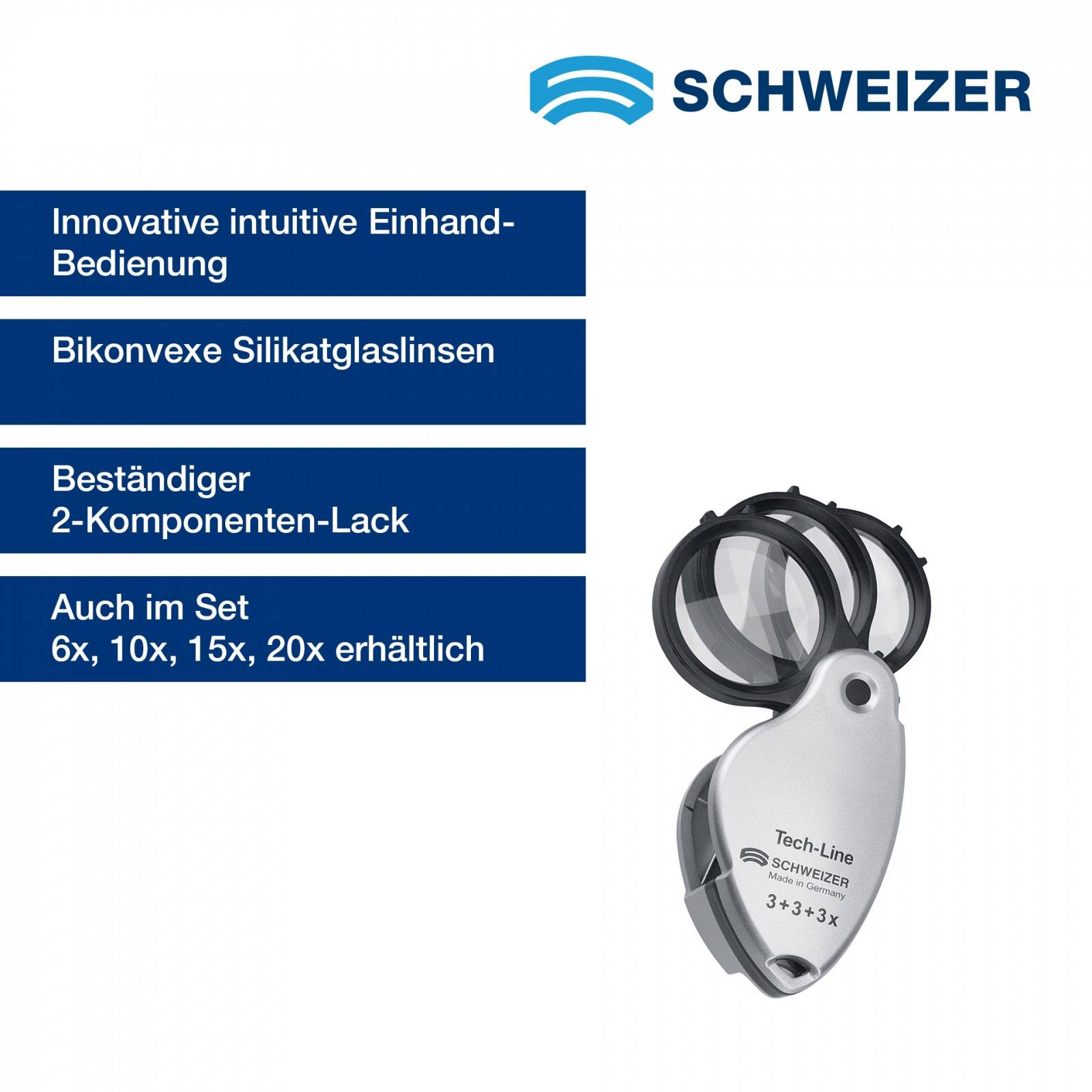SCHWEIZER Einschlaglupe Tech-Line 3 x +3 x +3 x =9 x, bikonvex-0