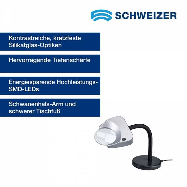 SCHWEIZER  Lupenleuchte Tech-Line LED TISCHFUSS 4500K 2 x / Ø 120 mm, bikonvex, Tischfuß
