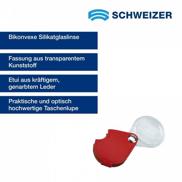 SCHWEIZER  Taschenlupe ECONOMIC rot 5 x / Ø 30 mm, bikonvex 