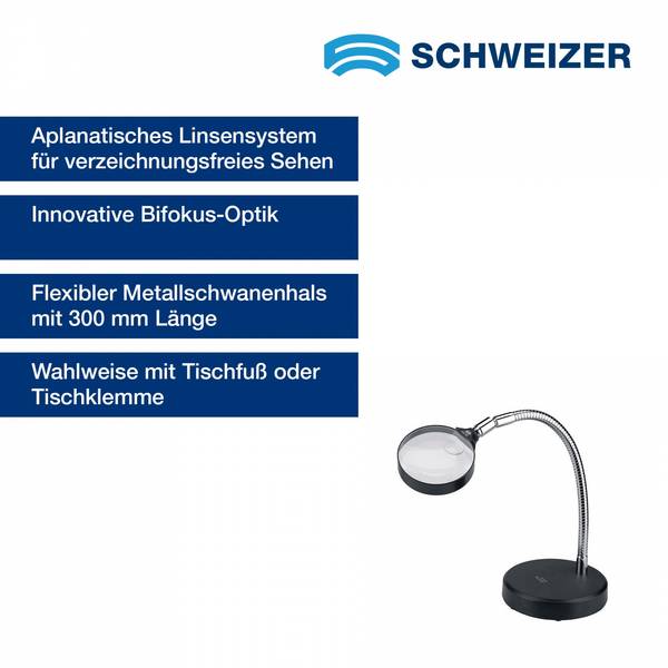 SCHWEIZER  Arbeitsstandlupe Tech-Line Bifo 2 x / 4 x; Ø 90 / Ø 22,8 mm, bifokal, aplanatisch, Tischfuß