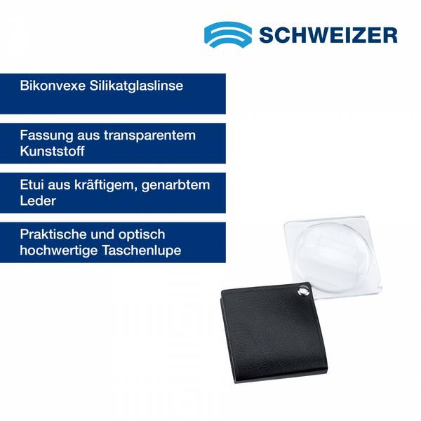 SCHWEIZER  Taschenlupe ECONOMIC graphit eckig 3,5 x / Ø 60 mm, bikonvex 