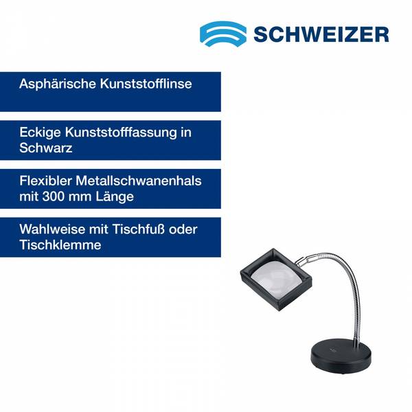 SCHWEIZER  Arbeitsstandlupe KUNSTSTOFF Tischfuß 3 x / 100 x 75 mm, asphärisch