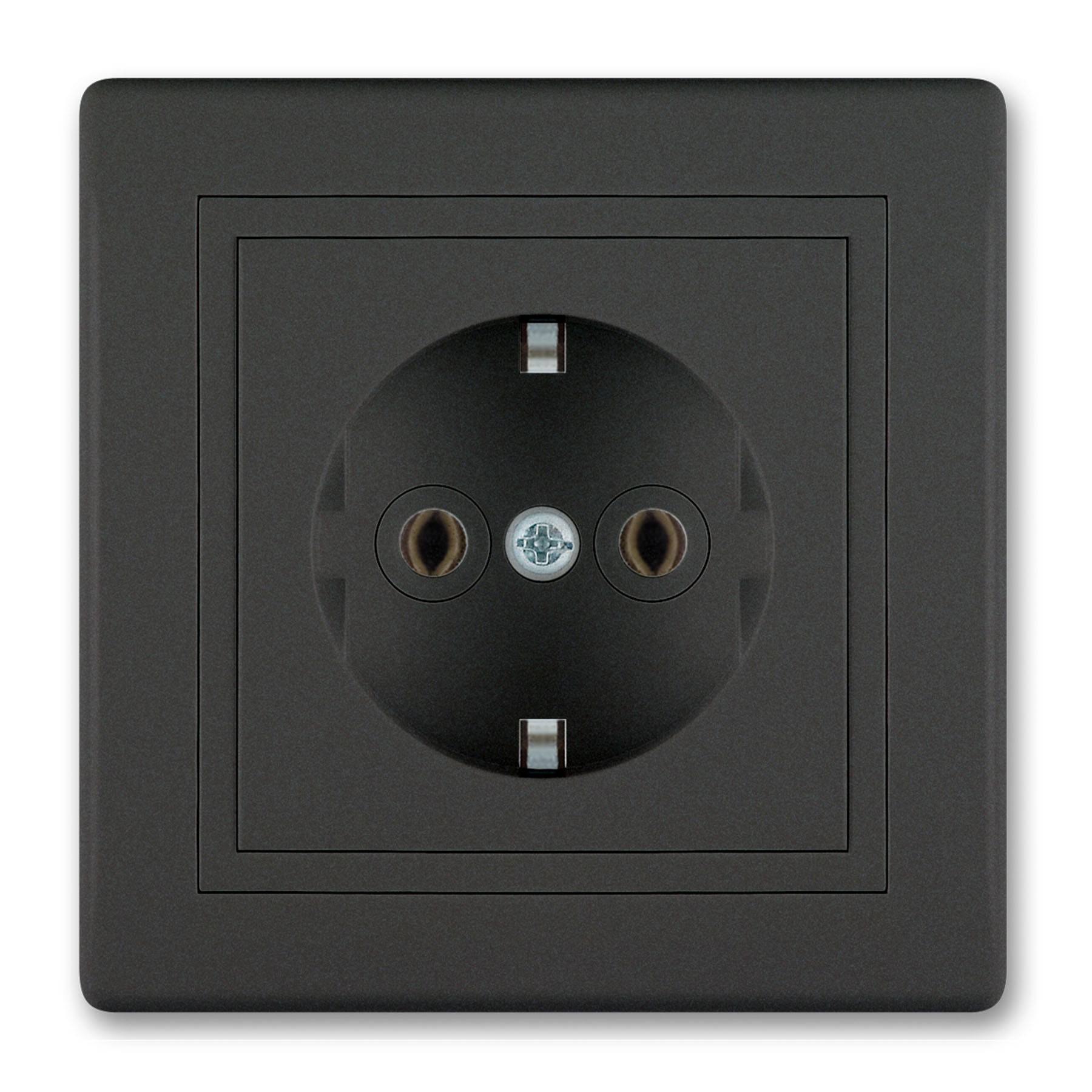 ALING-CONEL Unterputz-Steckdose mit Schutzkontakt 16AX/250V~ inkl.Rahmen Schwarz Soft Touch-0