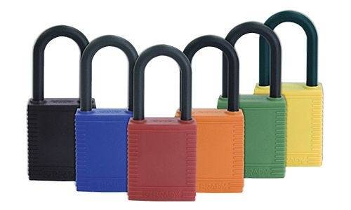 Sicherheitsschloss Nylon-Gehäuse und Nylonbügel, nicht leitend, Schließzwang, gelb, 6 St./VE-1