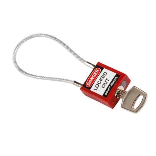 Sicherheitsschloss Nylon-Gehäuse, Kabelbügel 200 mm, nicht leitend, Schließzwang, rot-0