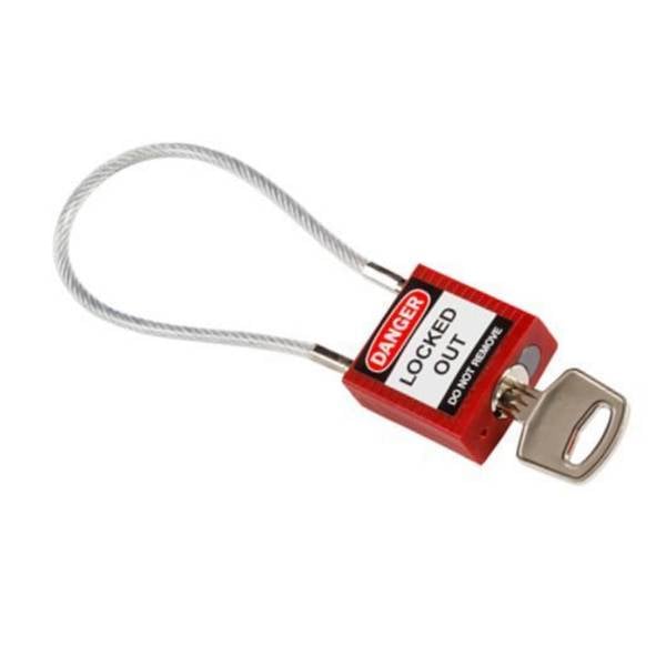 Sicherheitsschloss Nylon-Gehäuse, Kabelbügel 200 mm, nicht leitend, Schließzwang, rot