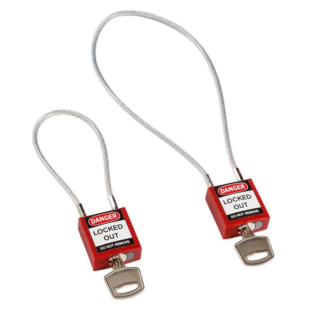 Sicherheitsschloss Nylon-Gehäuse, Kabelbügel 200 mm, nicht leitend, Schließzwang, rot-1