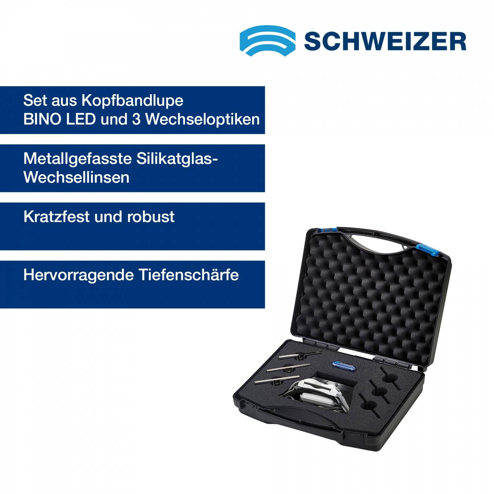 SCHWEIZER Kopfbandlupe Tech-Line BINO LED Set1 inkl. 3 Wechseloptiken 2 x, 2,5 x und 3 x-0