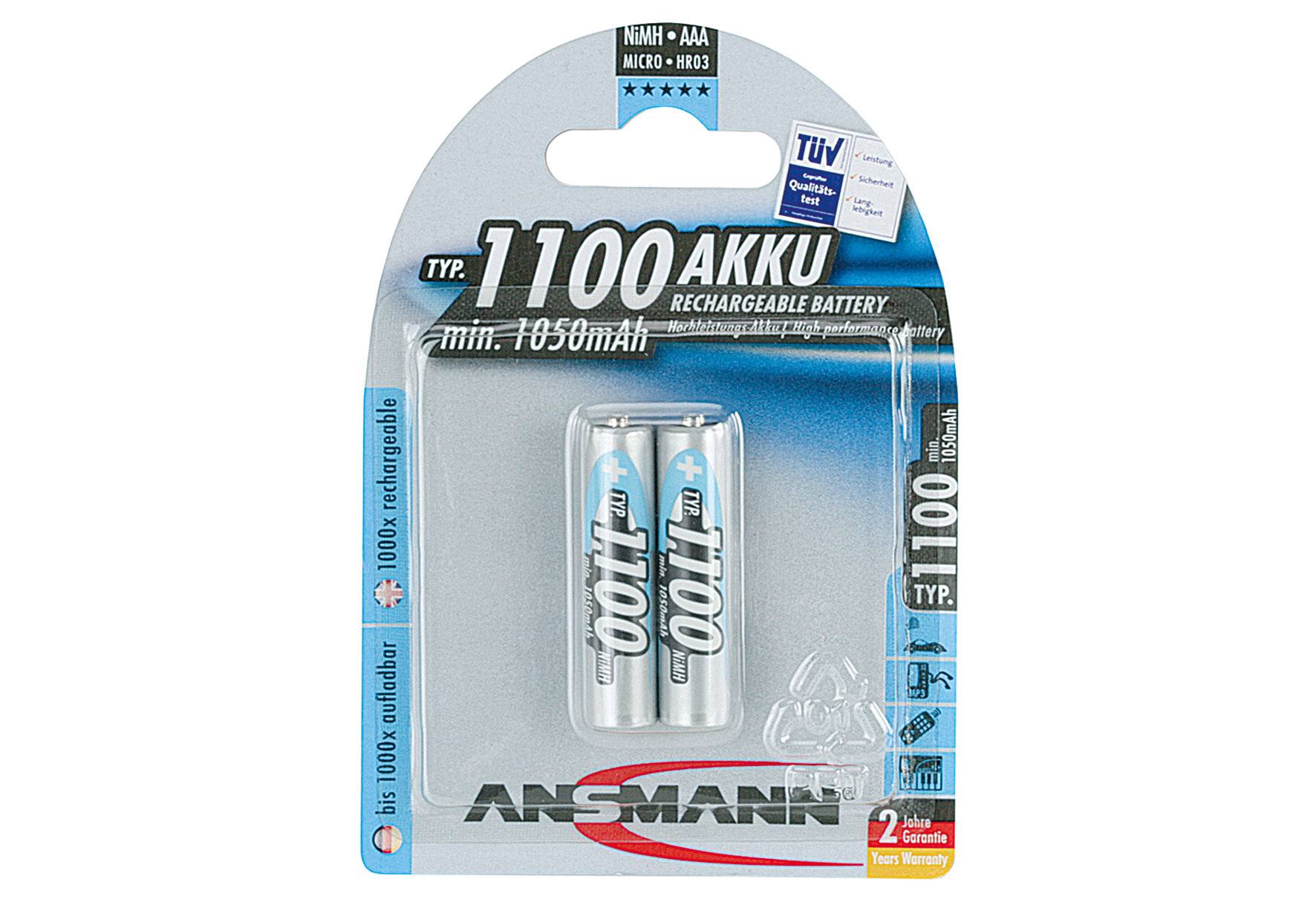 ANSMANN 5035222 NiMH-Akku Micro AAA, 1100mAh, 2er-Pack-1