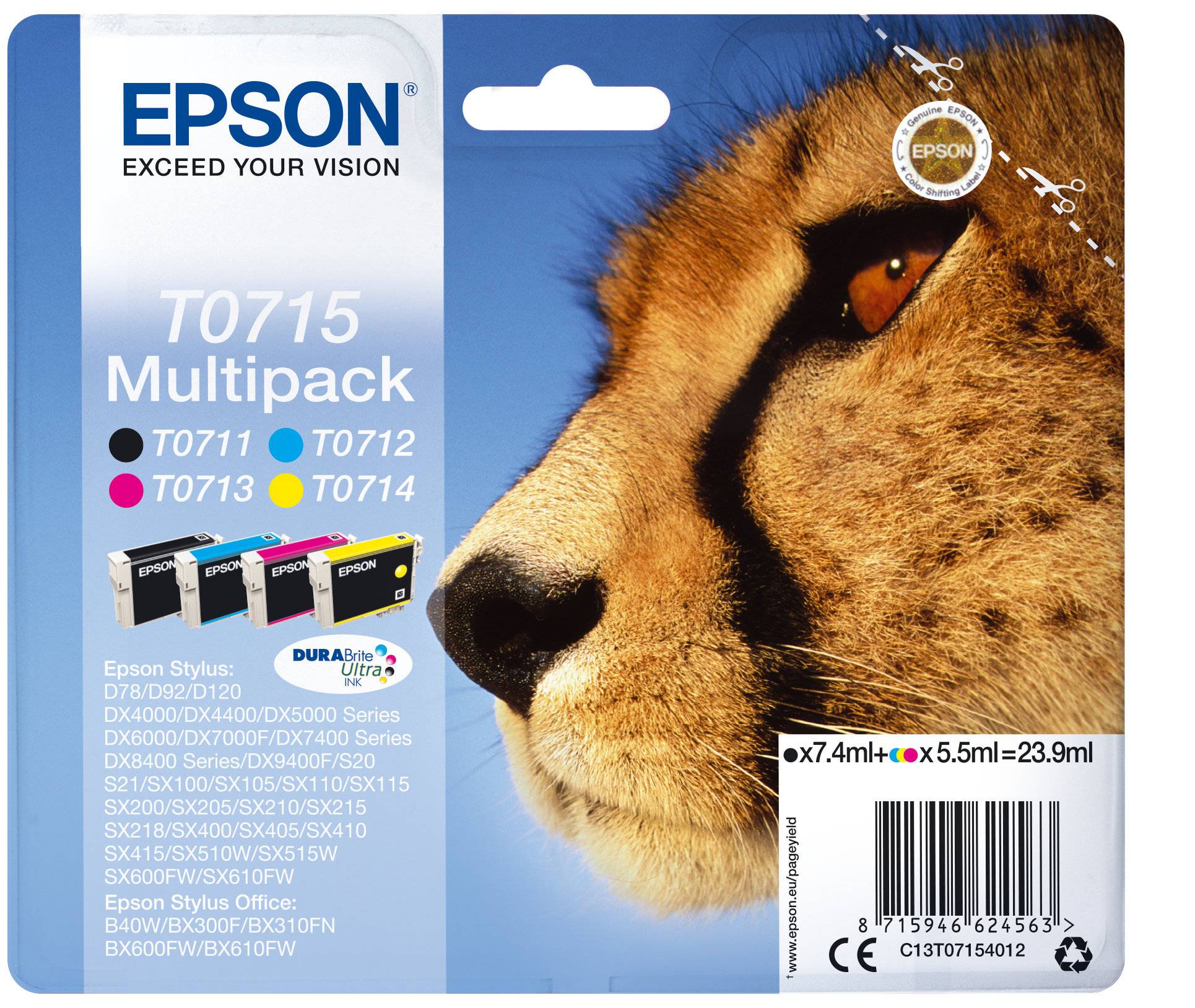Epson T0715 5.5ml 7.4ml Schwarz - Cyan - Magenta - Gelb Tintenpatrone