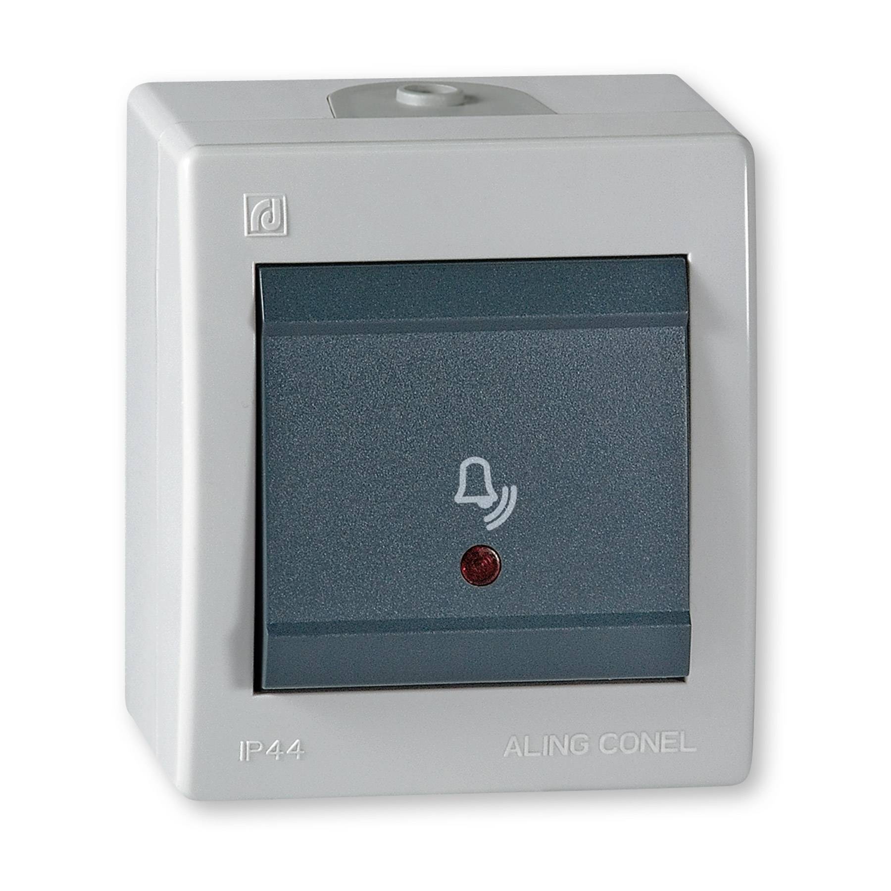 ALING-CONEL Aufputz Klingeltaster mit Glimmlampe 10AX/250V~ / IP 44 - Grau-0