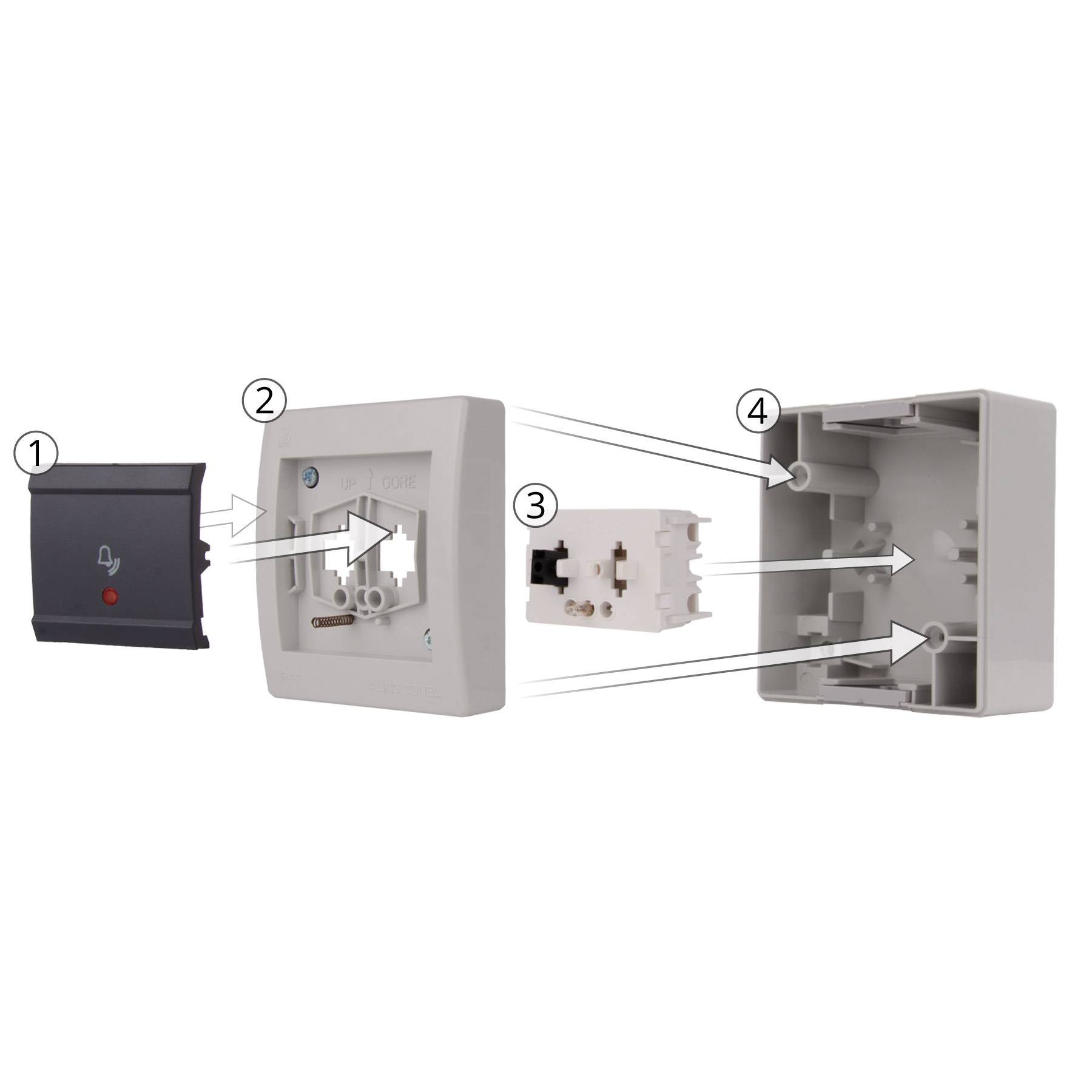 ALING-CONEL Aufputz Klingeltaster mit Glimmlampe 10AX/250V~ / IP 44 - Grau-2