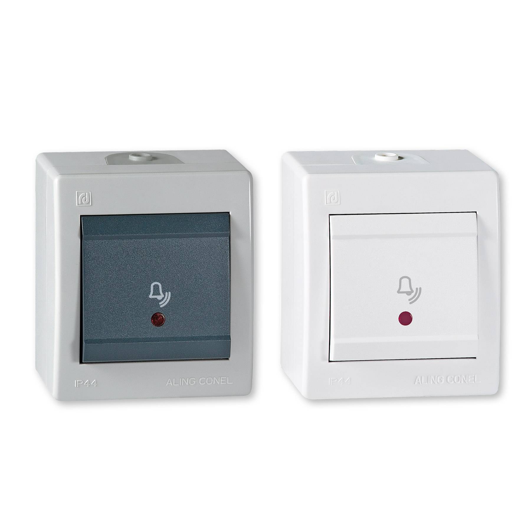 ALING-CONEL Aufputz Klingeltaster mit Glimmlampe 10AX/250V~ / IP 44 - Grau-4