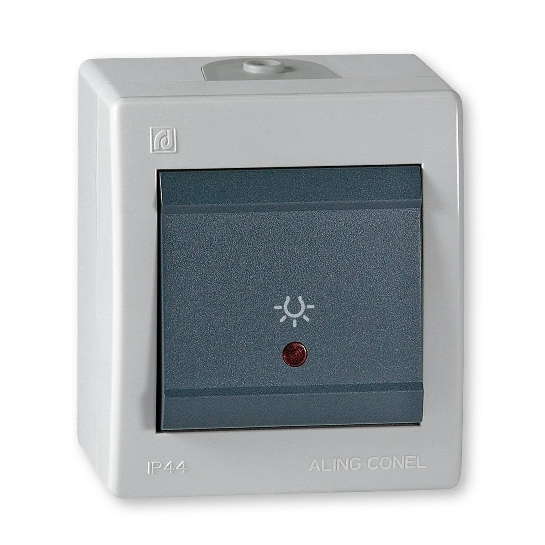 ALING-CONEL Aufputz Taster mit Lichtsymbol und Glimmlampe 10AX/250V~ / IP 44 - Grau-0