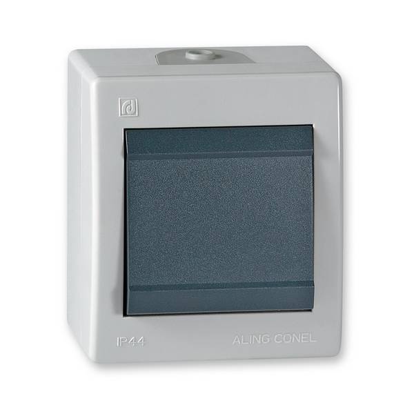 ALING-CONEL Ein/Aus Aufputz Schalter mit Wippe, 10AX/250V~ / IP 44 - Grau