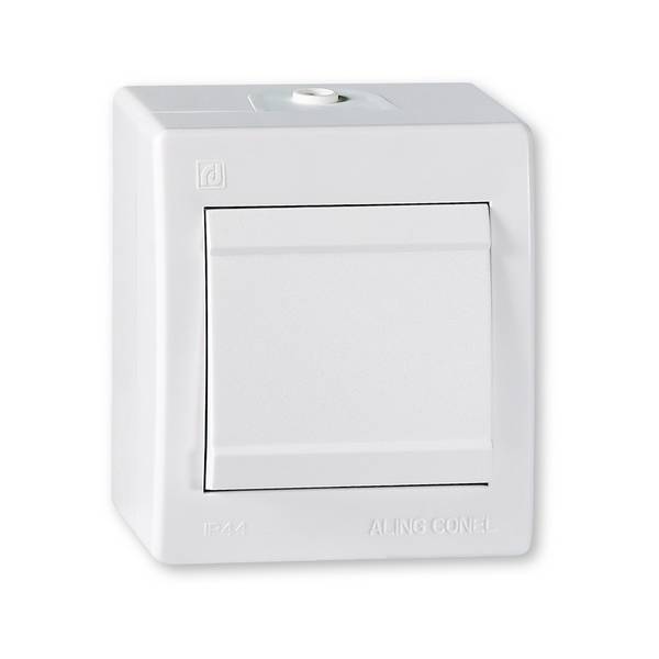 ALING-CONEL Ein/Aus Aufputz Schalter mit Wippe, 10AX/250V~ / IP 44 - Weiß