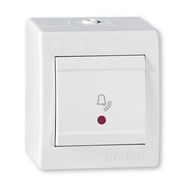 ALING-CONEL Aufputz Klingeltaster mit Glimmlampe 10AX/250V~ / IP 44 - Weiß