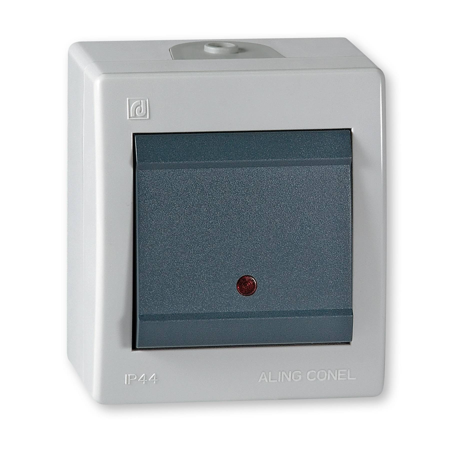 ALING-CONEL Aufputz Kreuzschalter mit Glimmlampe (Wippschalter) 10AX/250V~ / IP 44 - Grau-0