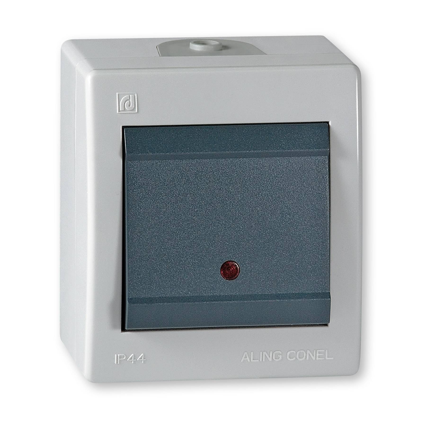 ALING-CONEL Aufputz Wechselschalter mit Glimmlampe (Wippschalter) 10AX/250V~ / IP 44 - Grau-0