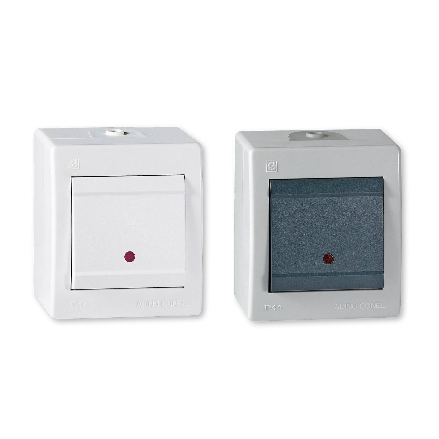 ALING-CONEL Ein/Aus Aufputz Schalter mit Glimmlampe (Wippschalter) 10AX/250V~ / IP 44 - Weiß-1