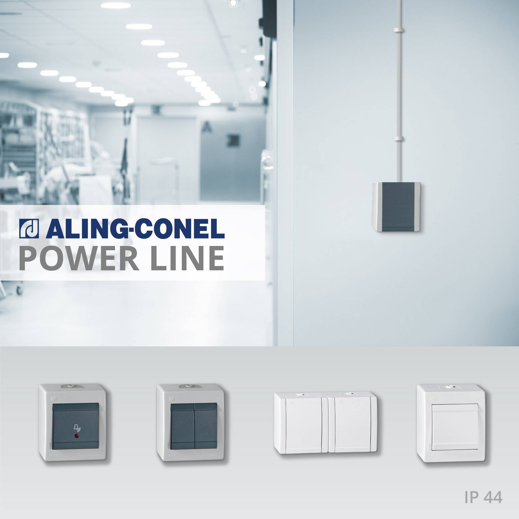 ALING-CONEL Ein/Aus Aufputz Schalter mit Glimmlampe (Wippschalter) 10AX/250V~ / IP 44 - Weiß-3