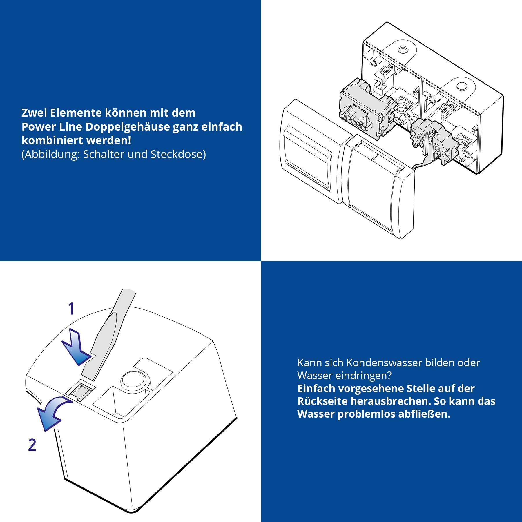ALING-CONEL 2-fach Aufputz Schutzkontakt Steckdose mit Klappdeckel 16A/250V~ / IP44 - Grau-2