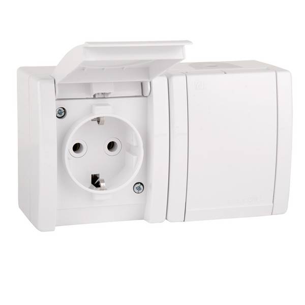 ALING-CONEL 2-fach Aufputz Schutzkontakt Steckdose mit Klappdeckel 16A/250V~ / IP44 - Weiß