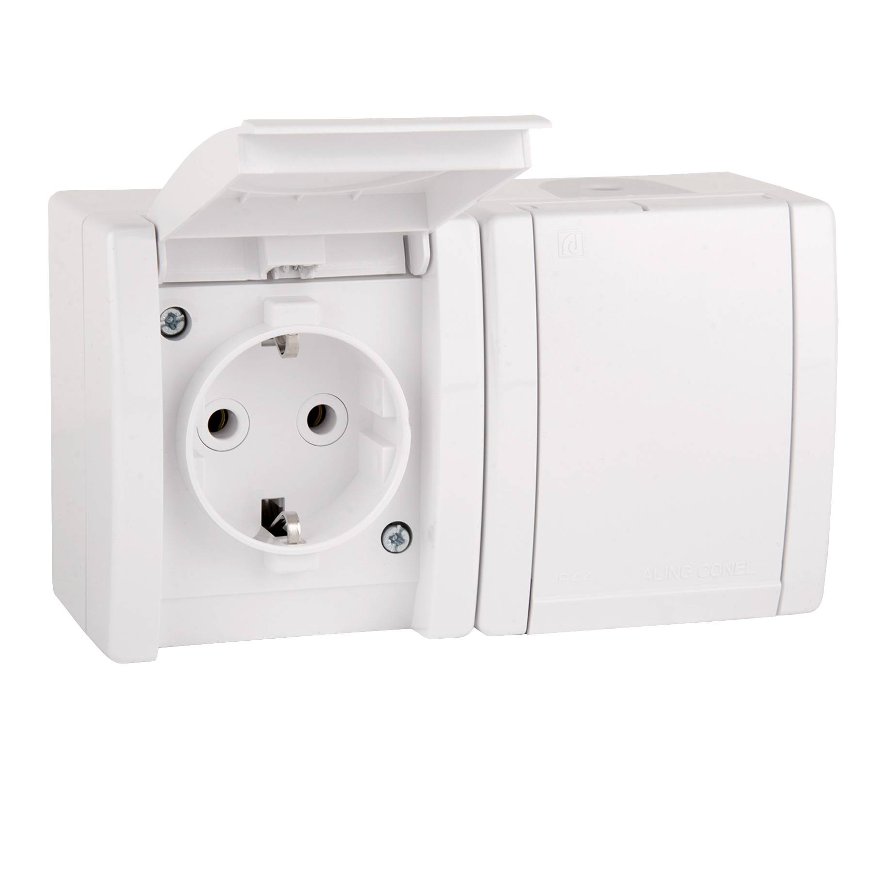 ALING-CONEL 2-fach Aufputz Schutzkontakt Steckdose mit Klappdeckel 16A/250V~ / IP44 - Weiß-0