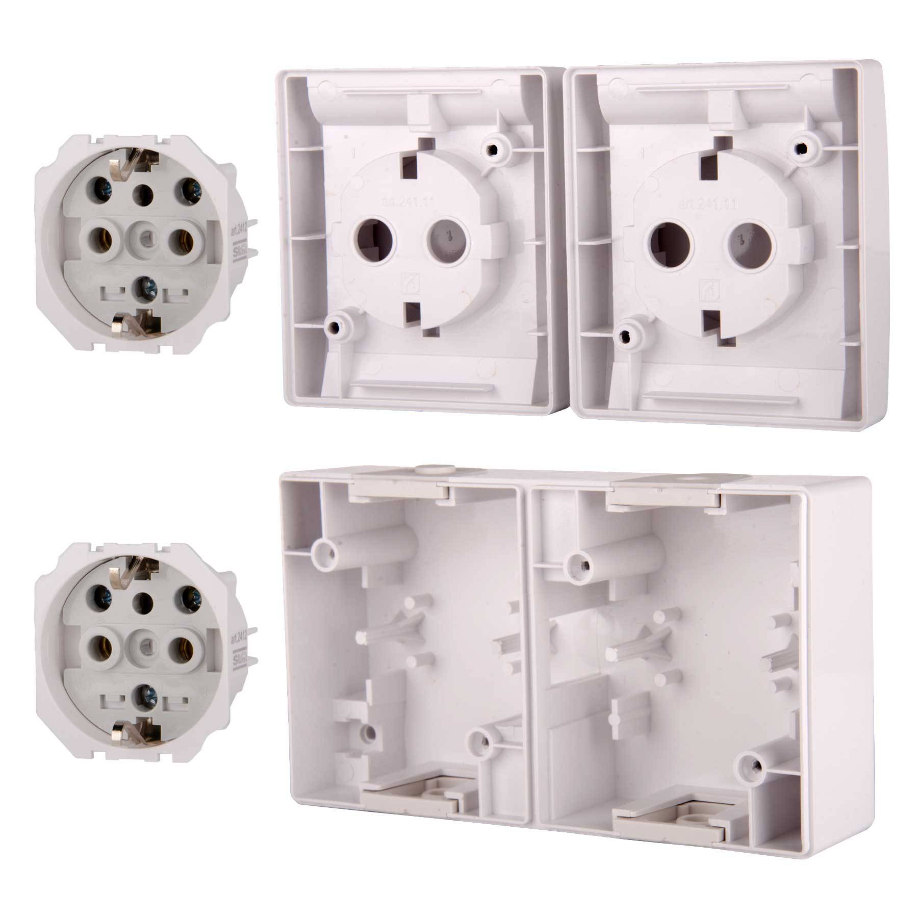ALING-CONEL 2-fach Aufputz Schutzkontakt Steckdose mit Klappdeckel 16A/250V~ / IP44 - Weiß-2
