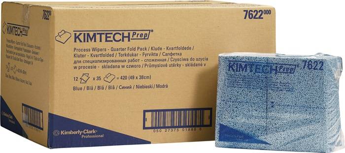 Prozesswischtuch KIMTECH 7622 L.ca.381xB.ca.490mm blau 12 Btl.à 35 Tü.