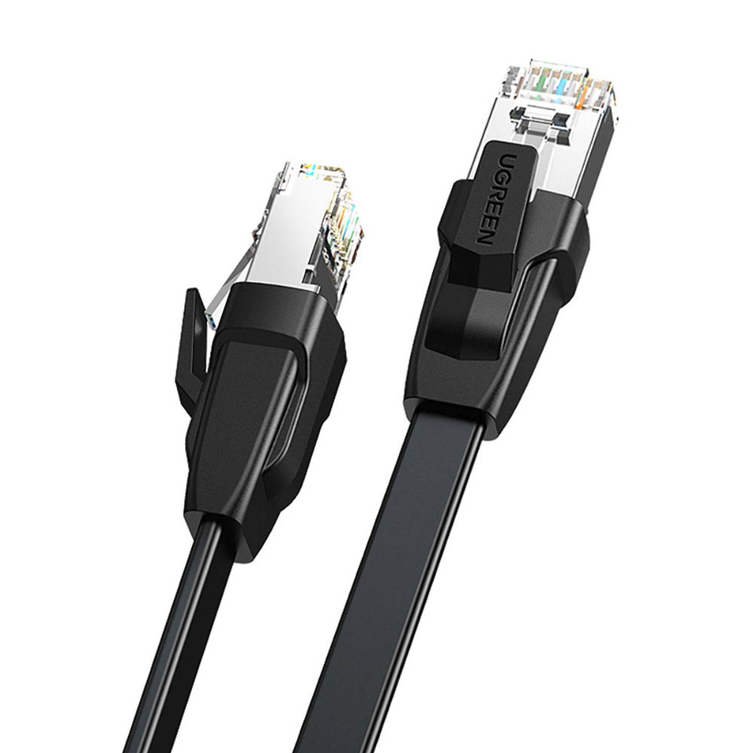 Ugreen 1m LAN Ethernet Cat.8 U / FTP Kabel flach Netzwerkkabel LAN Kabel Schwarz (NW134)-0