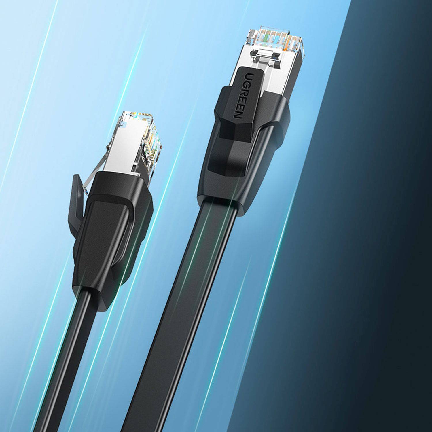Ugreen 1m LAN Ethernet Cat.8 U / FTP Kabel flach Netzwerkkabel LAN Kabel Schwarz (NW134)-2