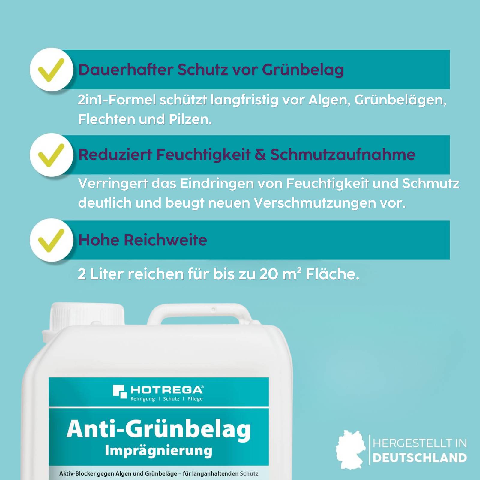 HOTREGA Grünbelagentferner 1:3 Konzentrat 5 Liter + Anti Grünbelag Imprägnierung 2L + Druckspritze 1,5L-2