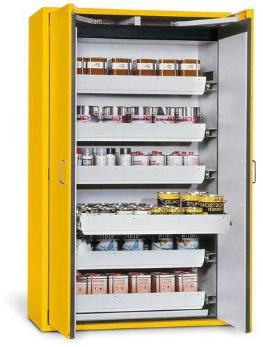 asecos Feuerbeständiger Gefahrstoffschrank Edition-G, 6 Auszugswannen, gelb, Typ GA 900-6-0