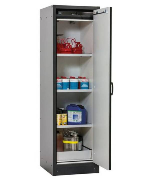 asecos Feuerbeständiger Gefahrstoffschrank Basis-Line, grau, 3 Einlegeböden, Typ 30-93L, FM