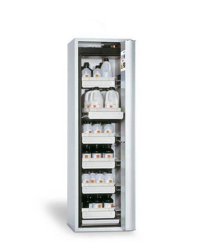 asecos Feuerbeständiger Gefahrstoffschrank, 6 Auszugswannen, Türanschlag rechts, grau, Tiefe 749 mm-0