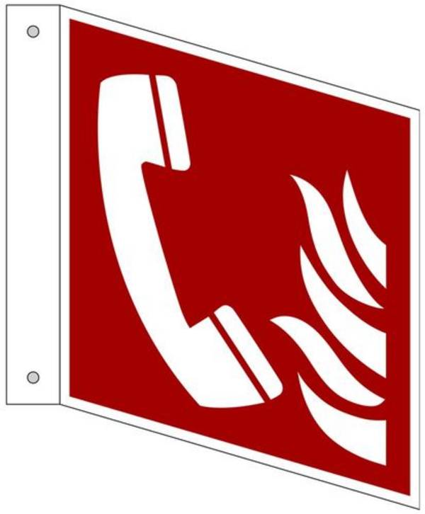Fahnenschild Brandschutz "Brandmeldetelefon", ISO 7010, Aluminium, LN, 150 x 150 mm, VE = 5 Stück