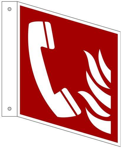 Fahnenschild Brandschutz "Brandmeldetelefon", ISO 7010, Aluminium, LN, 150 x 150 mm, VE = 5 Stück-0