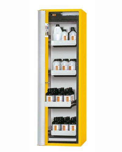asecos Feuerbeständiger Gefahrstoffschrank Edition, 4 Auszugswannen, Falttür rechts, gelb, Typ G64-0