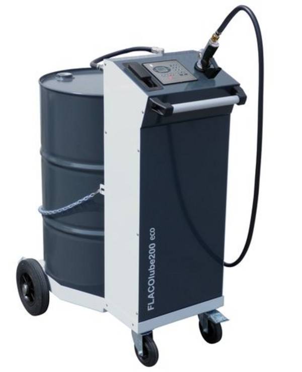 Mobiles Befüllsystem für Maschinenöle, FLACO lube 200 eco, 200-l-Gebinde