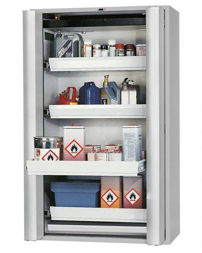asecos Feuerbeständiger Gefahrstoffschrank GT 1200-4 "touch-less", 4 Auszugswannen, 2-türig, grau-0