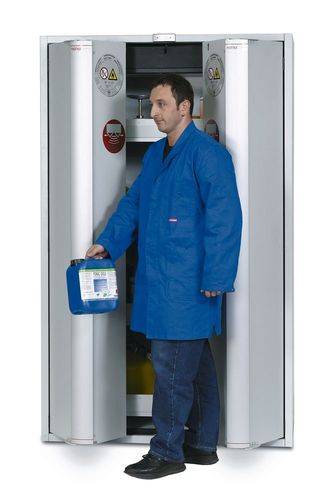 asecos Feuerbeständiger Gefahrstoffschrank GT 1200-4 "touch-less", 4 Auszugswannen, 2-türig, grau-1