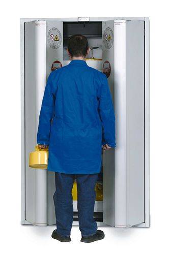 asecos Feuerbeständiger Gefahrstoffschrank GT 1200-4 "touch-less", 4 Auszugswannen, 2-türig, grau-2