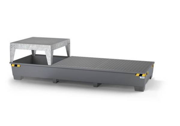 Auffangwanne pro-line aus Stahl für 3 IBC, lackiert, 1 Abfüllbock und 2 Gitterrosten