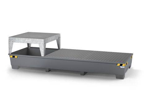 Auffangwanne pro-line aus Stahl für 3 IBC, lackiert, 1 Abfüllbock und 2 Gitterrosten-0