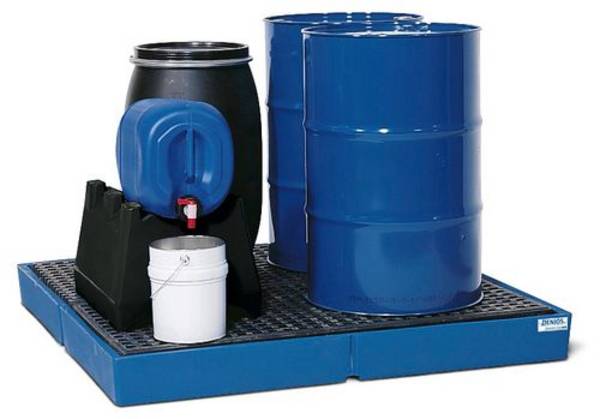 Auffangwanne classic-line aus Polyethylen (PE) für 4 Fässer, mit PE-Gitterrost, 1500x1500x175
