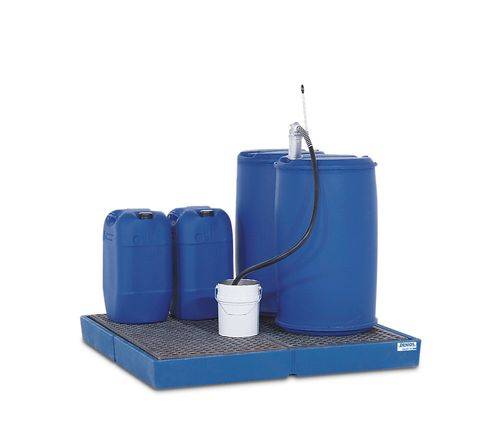 Auffangwanne classic-line aus Polyethylen (PE) für 4 Fässer, mit PE-Gitterrost, 1500x1500x175-1