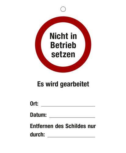 Wartungsanhänger "Nicht in Betrieb/Es wird gearb...", Kunststoff, 80 x 150 mm, VE = 1 Set à 10 St.-0