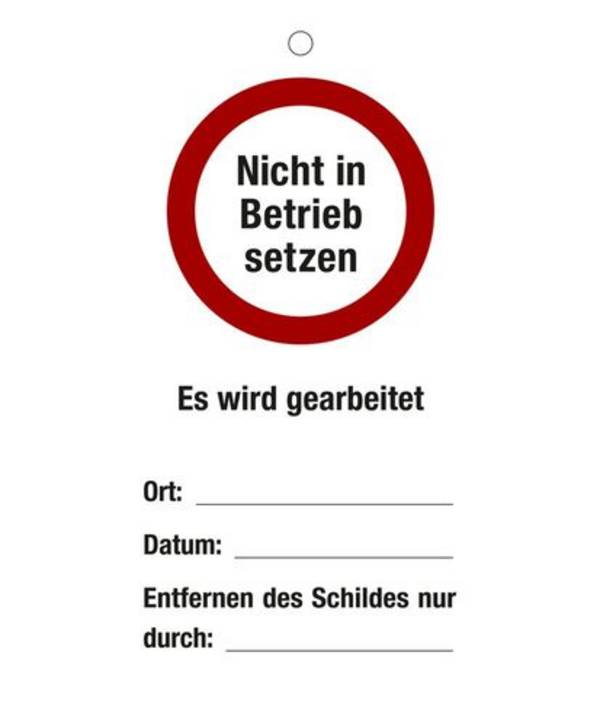 Wartungsanhänger "Nicht in Betrieb/Es wird gearb...", Kunststoff, 80 x 150 mm, VE = 1 Set à 10 St.