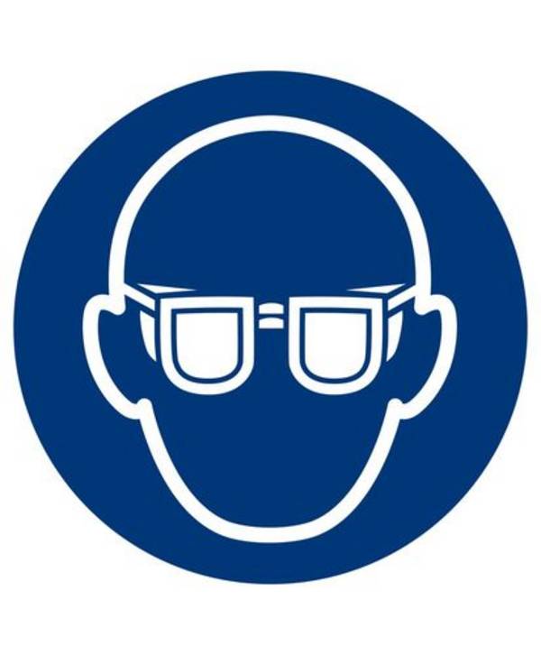 Gebotsschild "Augenschutz benutzen", ISO 7010, Folie, selbstklebend, 30 mm, VE = 10 Bogen à 15 Stück
